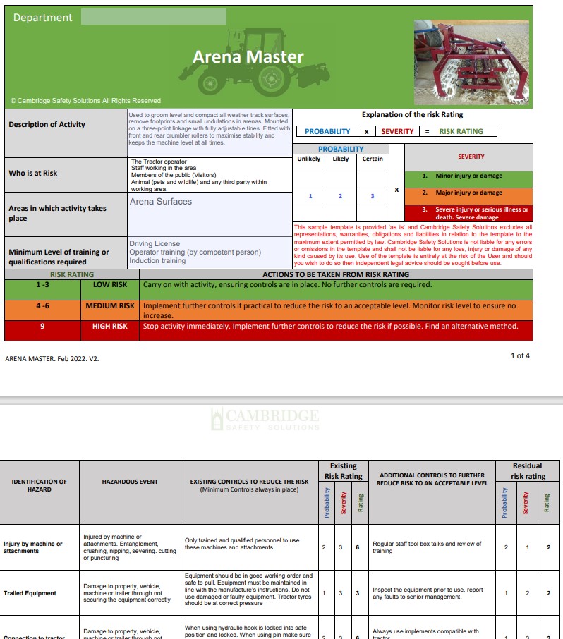 Arena Master. Risk Assessment
