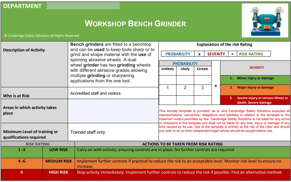 Bench Top Grinder. Risk Assessment