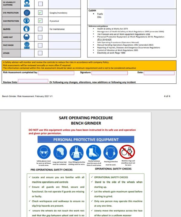 Bench Top Grinder. Risk Assessment