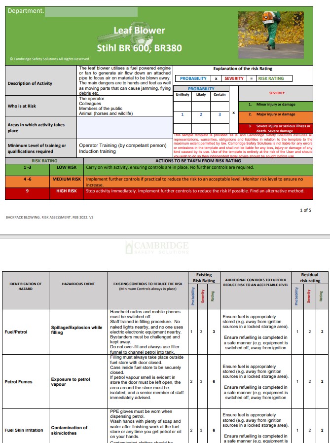 Leaf Blower Risk Assessment