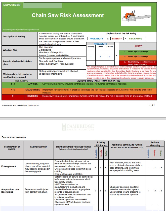 Chain Saw. Risk Assessment