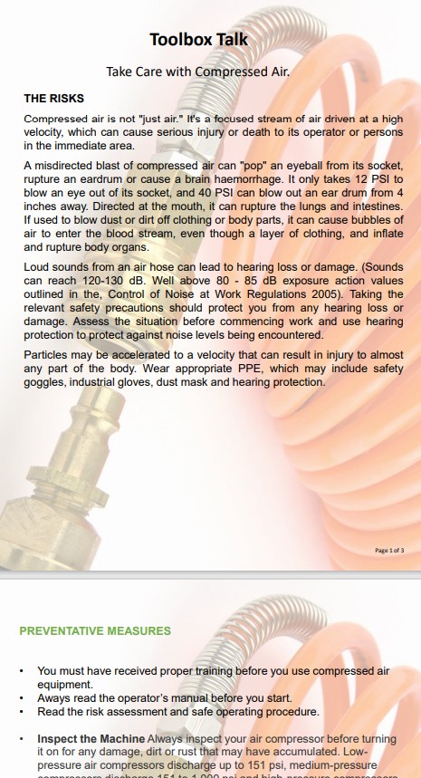 Air Compressor. Risk Assessment