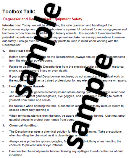 Decarboniser Degreaser - Risk assessment