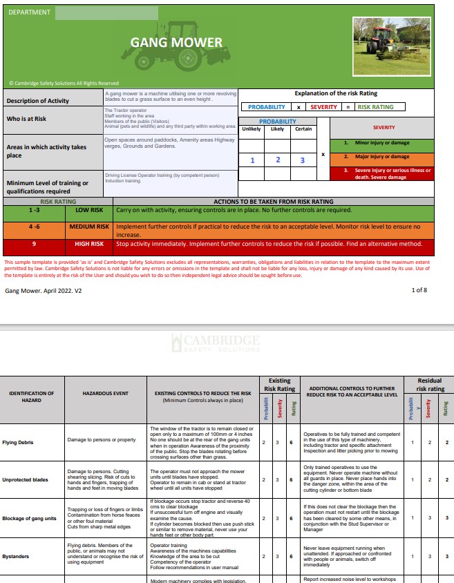 Gang Mower. Risk Assessment