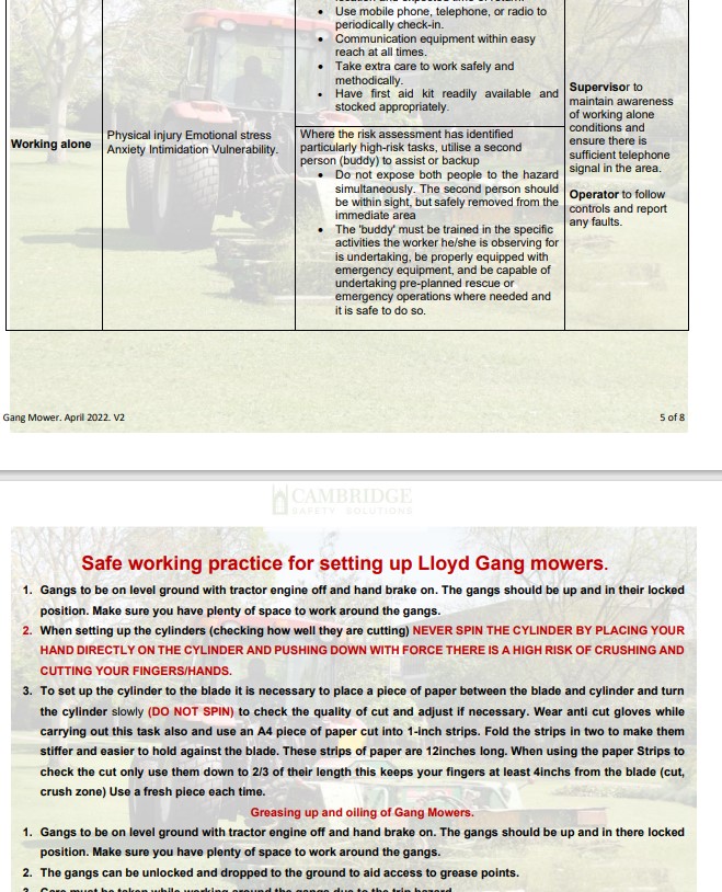 Gang Mower. Risk Assessment