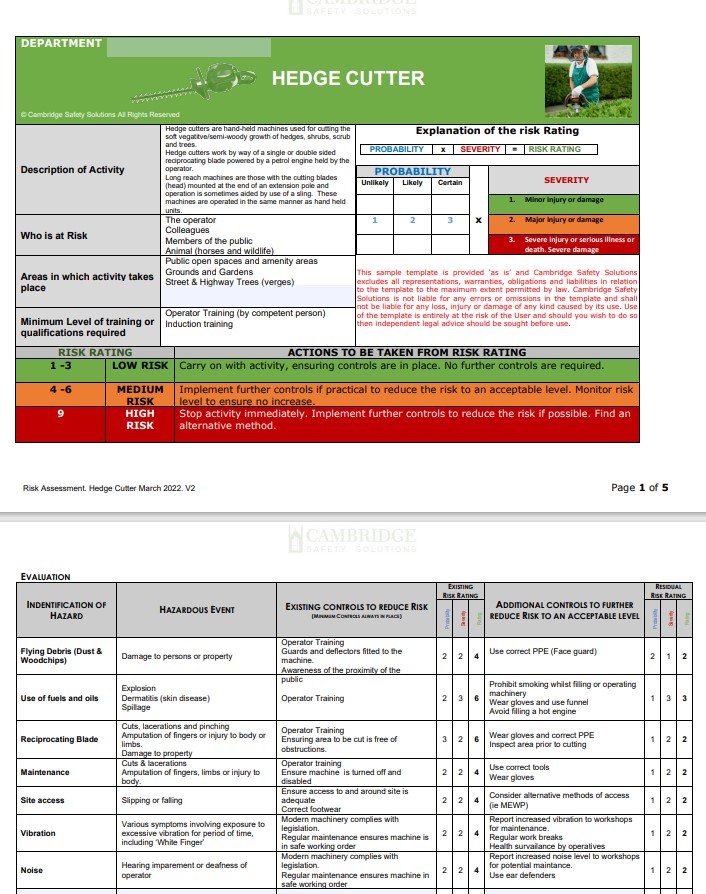 Hedge Trimmer Risk Assessment
