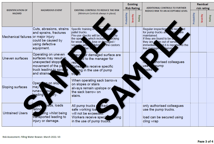 Pallet Truck/ Pump Truck -Risk Assessment