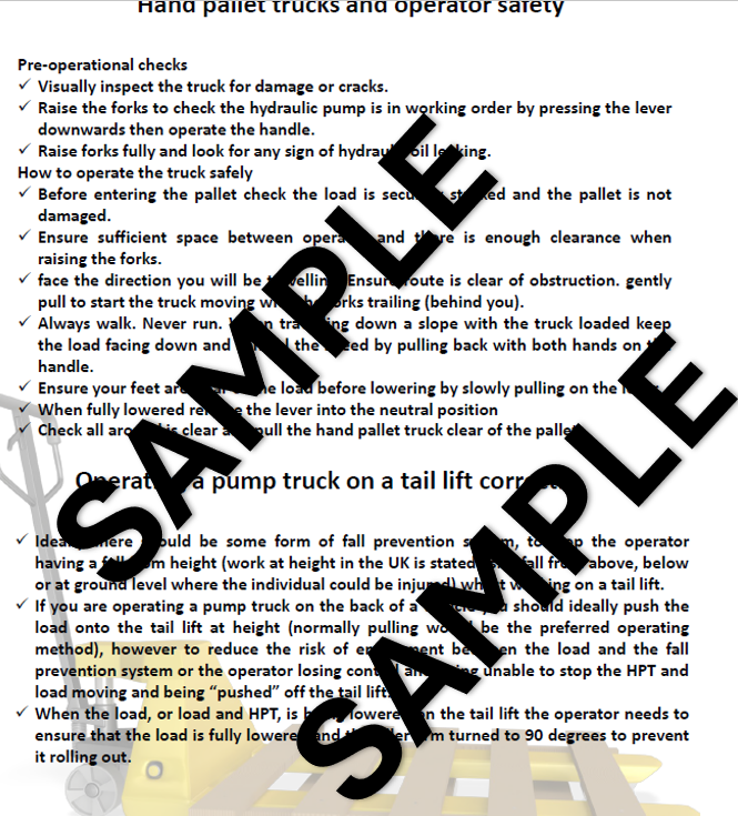 Pallet Trolley/ Pump Truck - Risk Assessment