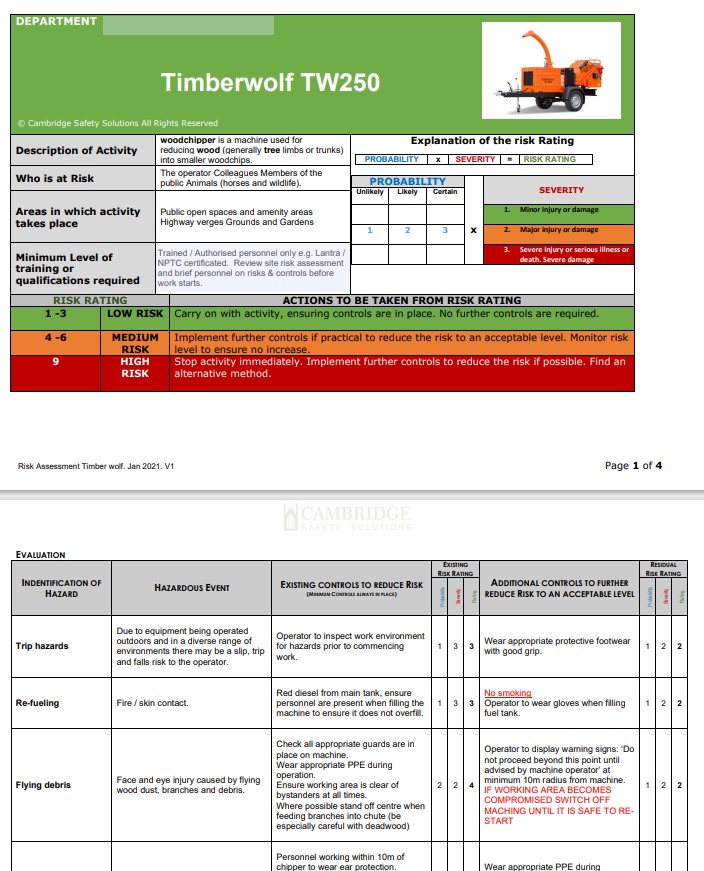 Woodchipper. Risk Assessment