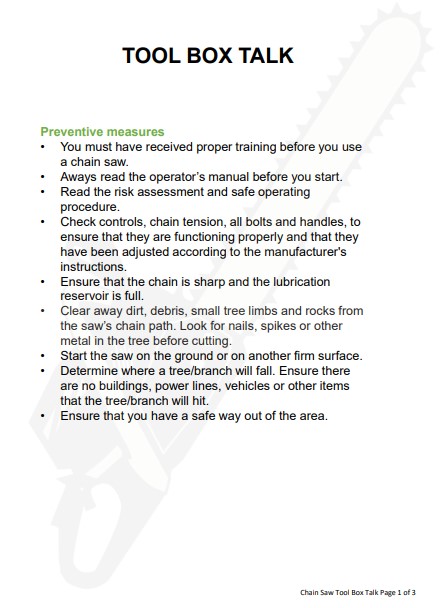 Chain Saw. Risk Assessment