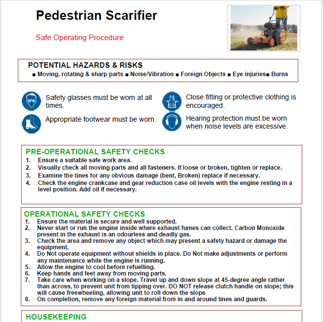 Pedestrian Scarifier - Risk Assessment