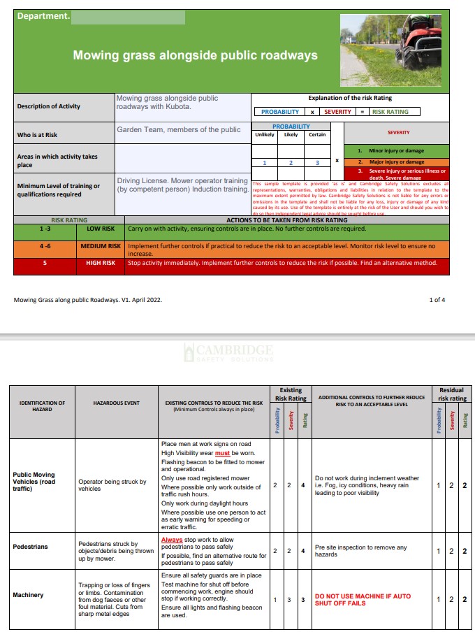 Sit on Mower Risk Assessment