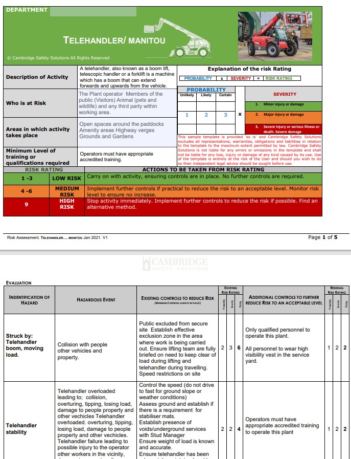 Telehandler Risk Assessment