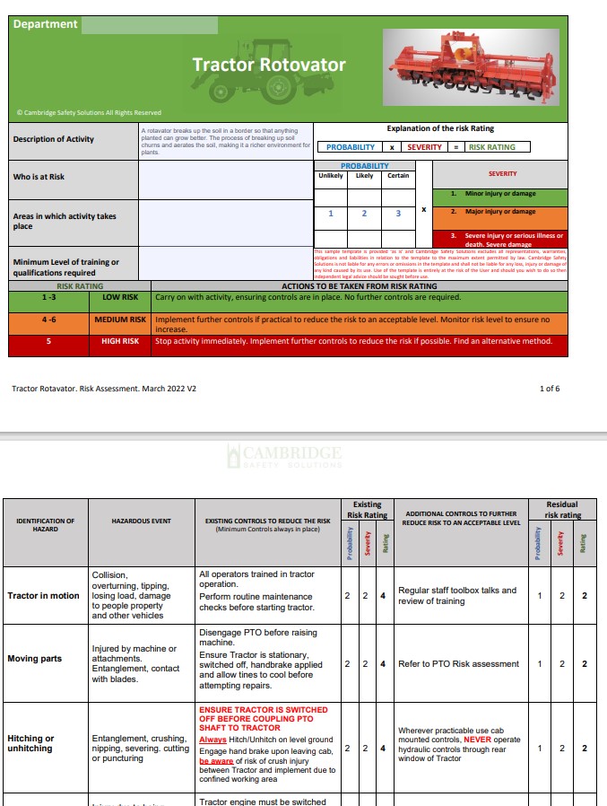 41 Tractor & Attachments. Risk Assessments