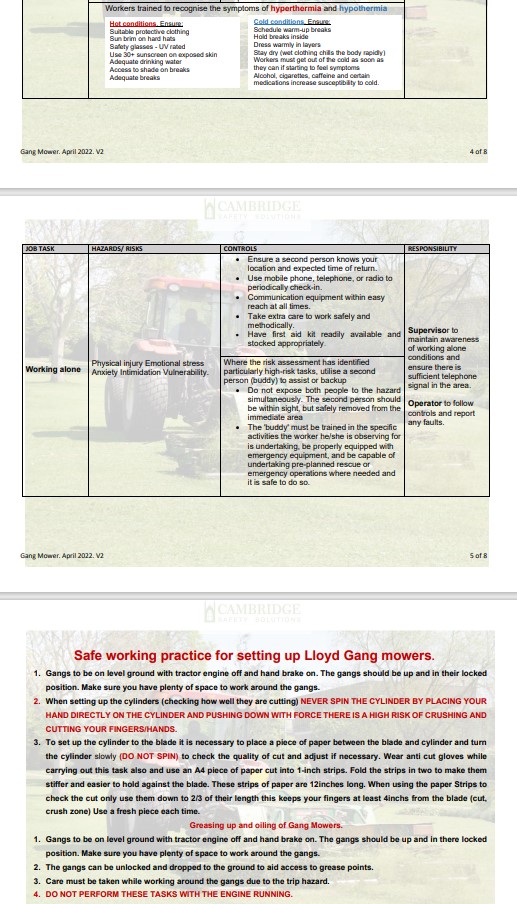 41 Tractor & Attachments. Risk Assessments