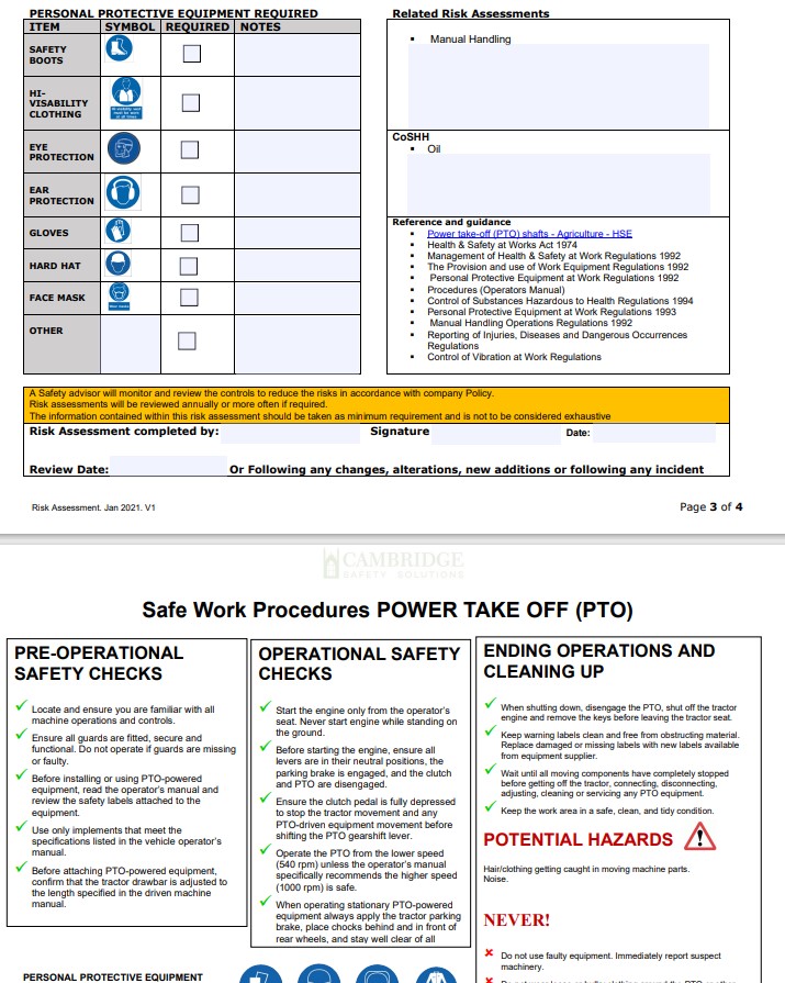 41 Tractor & Attachments. Risk Assessments