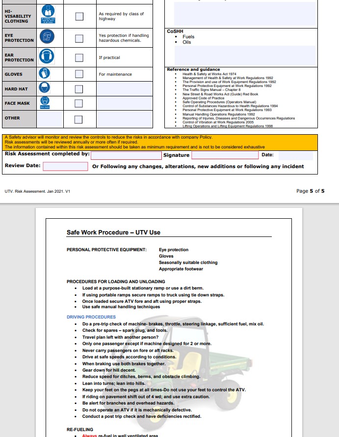 Utility Vehicle. Risk Assessment