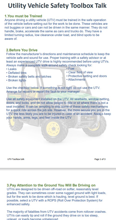 Utility Vehicle. Risk Assessment
